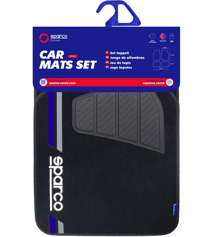 Must-Have Set completo spc19 tappetini auto universali in moquette nero/blu poliestere