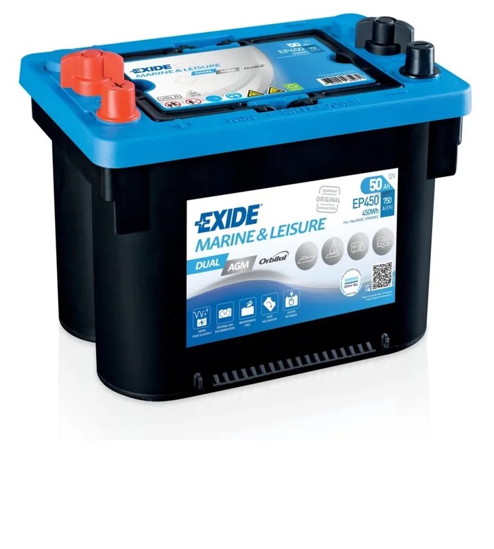 Batteria exide marine ep450 dual agm 12v 50ah sx spunto 750 - l260 x h206 x p173. Promozione