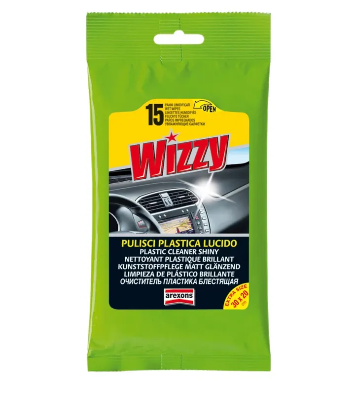 Panni umidificati pulisci plastica lucido arexons "wizzy" 15 pz Promozione Esclusiva