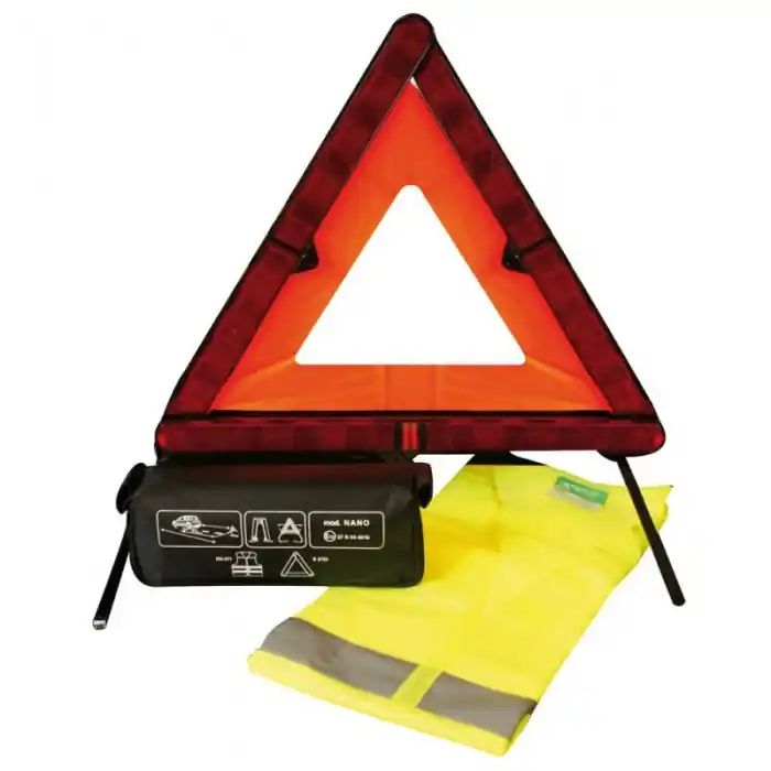 Triangolo di segnalazione auto ferma omologato con gilet alta visibilità Ultima Occasione