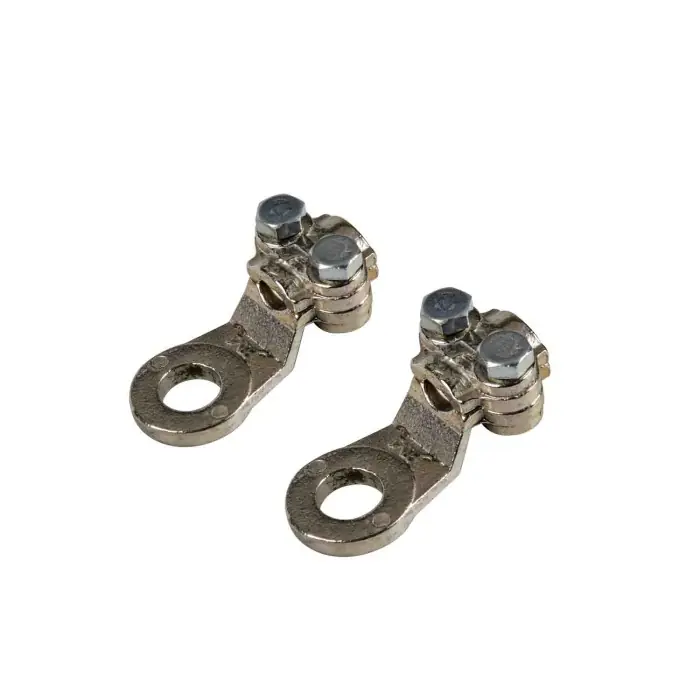 Esclusivo Set 2 Pz Capicorda Di Potenza In Ottone Nichelato Con Fissaggio Cavo A Piastrina Sezione 35 Mm² Foro 10 Mm Morsetti Batteria