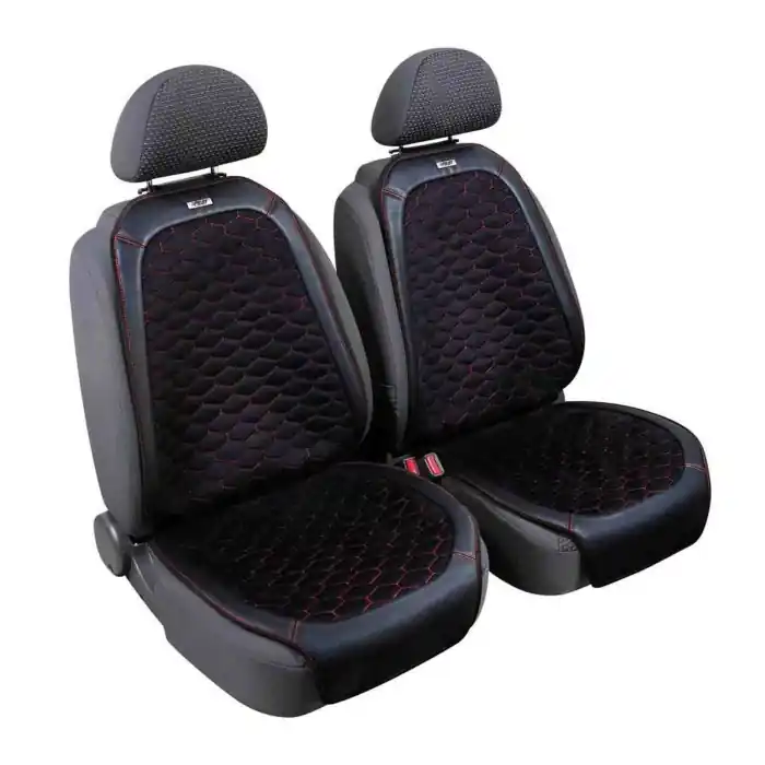 Popolare Daytona Coppia Coprisedili Anteriori In Skeentex E Tessuto Microfibra Scamosciato Nero/rosso Coprisedili Anteriori Coprisedili