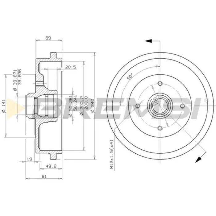 Tamburo Freno Posteriore Audi 80 B2 Tre Volumi (811 813 814 819 853) Cr5244 191501615a Bremsi Affare