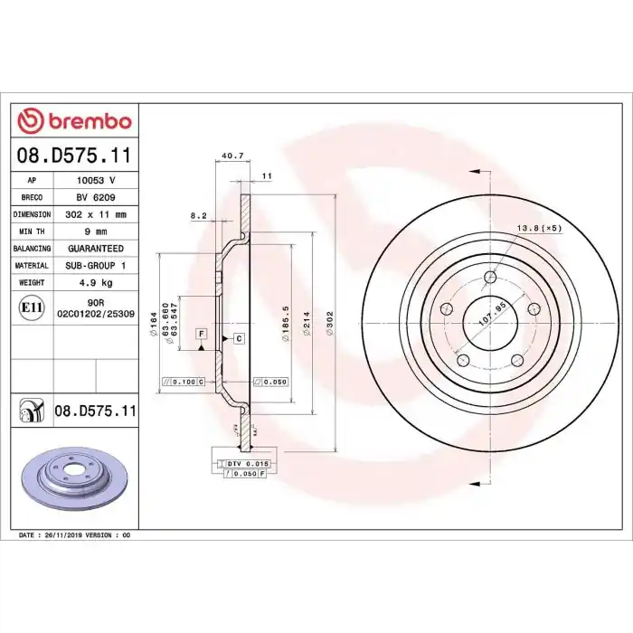 Discofreno Singolo 08.D575.11 BREMBO per FORD Spedizione Espresso
