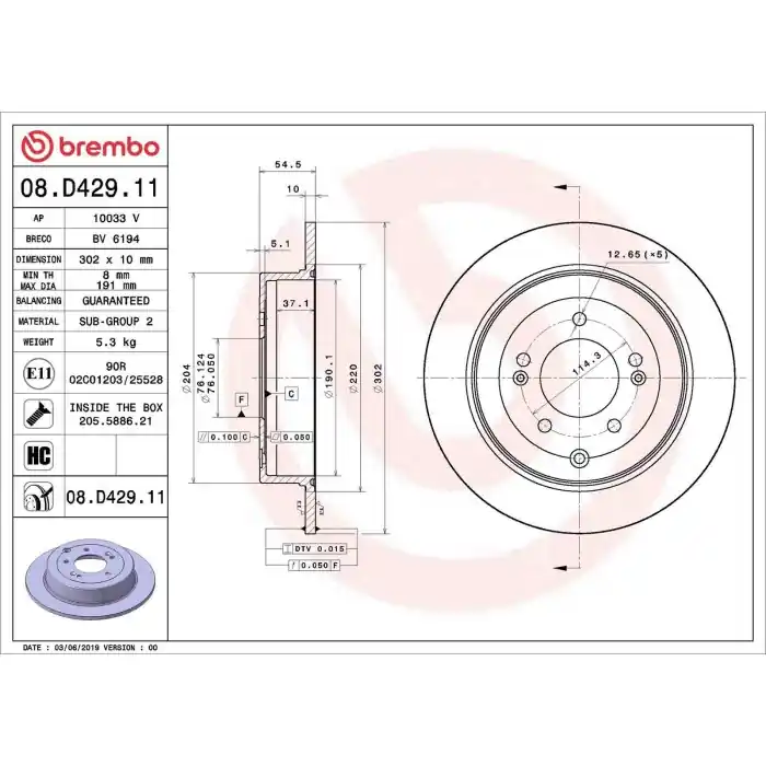 Offerta Discofreno Singolo 08.D429.11 BREMBO per HYUNDAI KIA